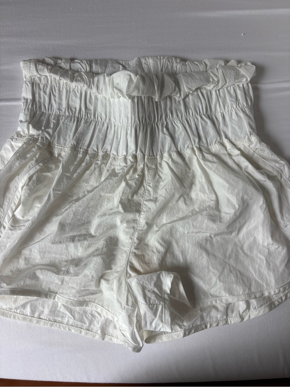 Free People White Smocked High-Waist Athletic Shorts